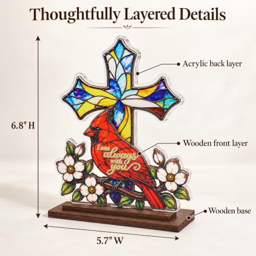 Christian Cardinal Memorial Gifts, Cardinal Decor Acrylic Plaque for Women - color: Kat- kien - cross cardinal- plaque