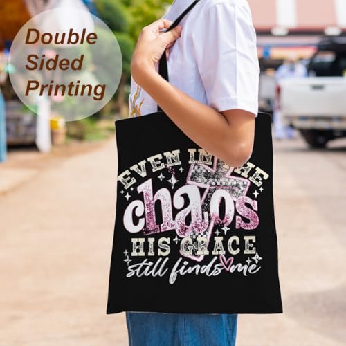 Religious Canvas Tote Bag Tote Bag for Women Christmas Birthday Canvas Bags for Shopping Beach Grocery - color: Chaosgrace