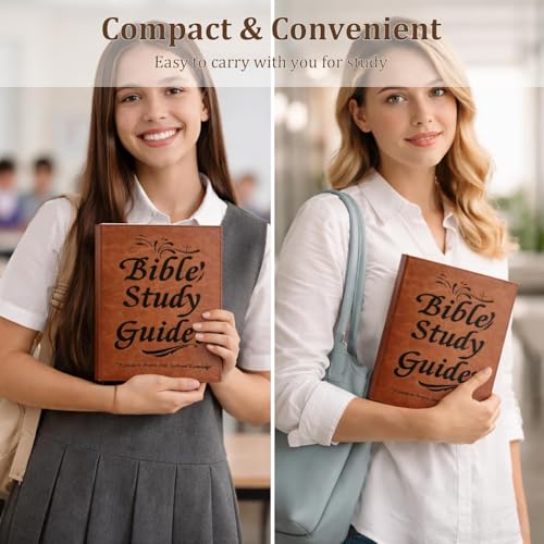 Bible Study Guide for Women – 66 Pages Bible Study Guides with Scripture Summaries, Daily Reflection & Prayer Journal, Christian Devotional Notebook with PU Leather Cover (Brown)