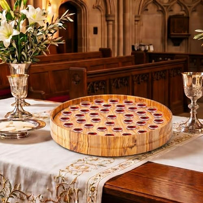 Zhehao 1 Pcs Wood Communion Tray Set with Disposable Cups Church Serving Plate Christian Church Supplies for Sunday Service, Fellowship and Ministry (Olive Wood) - color: Olive Wood