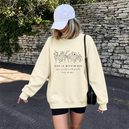 Christian God Is Within Her Sweatshirts Jesus Faith Religous Hoodie Bible Verse Floral Graphic Inspirational Shirts - color: Apricot, size: Medium