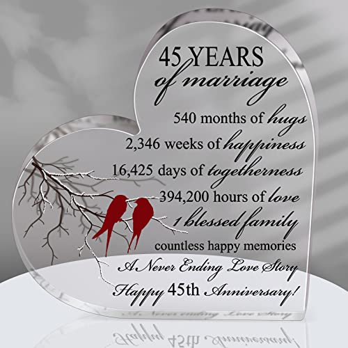 Qunclay 45th Marriage Gift for Parents Couple 45 Years Wedding Anniversary Souvenir Heart Marriage Keepsake Wedding Anniversarys Decorations for Women Men Mom Husband Wife He She Friend Grandparents - style: 45th