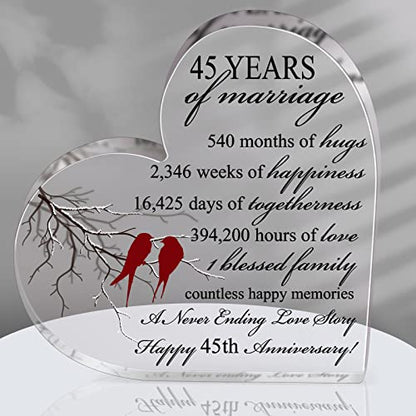 Qunclay 45th Marriage Gift for Parents Couple 45 Years Wedding Anniversary Souvenir Heart Marriage Keepsake Wedding Anniversarys Decorations for Women Men Mom Husband Wife He She Friend Grandparents - style: 45th