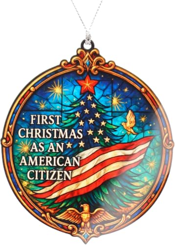 First Christmas as American Citizen Ornament 2026 – Patriotic American Flag Christmas Ornament – Citizenship Gift for New US Citizen – USA Immigration Celebration Keepsake - color: American