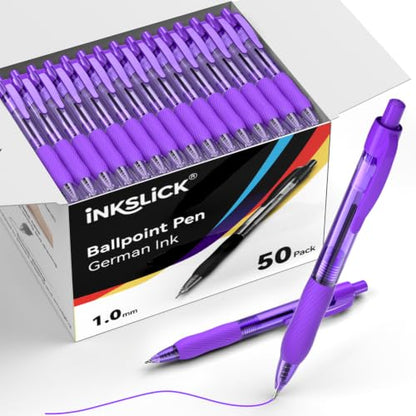 50 Pack Purple Ink Ballpoint Pen with Soft Grip, Bulk Pens 1.0mm - color: Purple