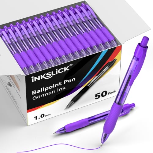 50 Pack Purple Ink Ballpoint Pen with Soft Grip, Bulk Pens 1.0mm - color: Purple