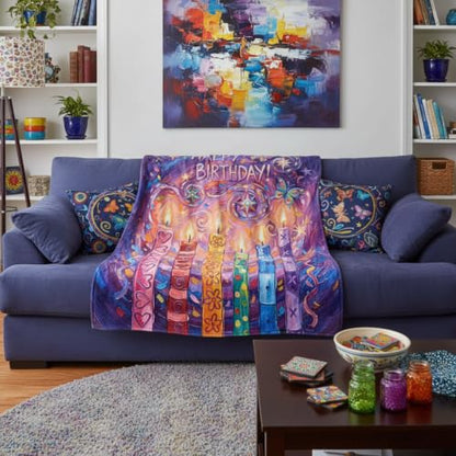 Happy Birthday Throw Blanket 50x60 Inch Colorful Birthday Candles Butterflies Stars Vibrant Soft Cozy Birthday Gift for Women Kids - color: Happy Birthday 7