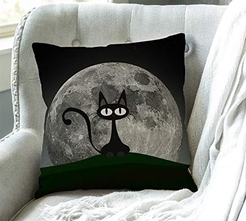 Swono Black Cat on a Beautiful Night with Full Moon Burlap Throw Pillow Case Cushion Cover Couch Sofa Decorative Square 18x18 inches - color: Sw-015