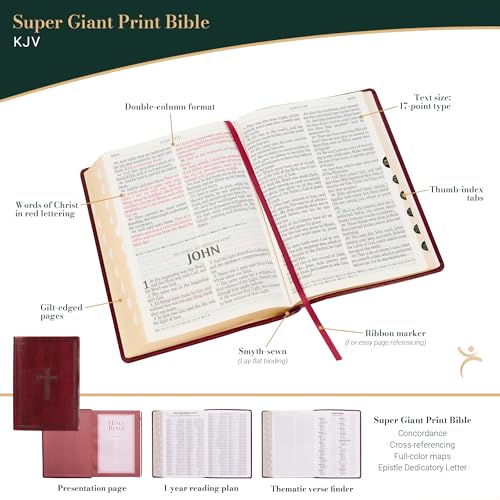 KJV Holy Bible, Super Giant Print Faux Leather Red Letter Edition - Thumb Index & Ribbon Marker, King James Version, Burgundy (KJV Super Giant Print Editions)