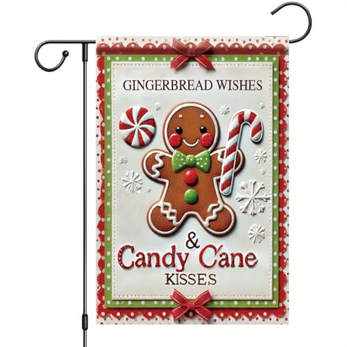 Christmas Garden Flag Gingerbread Man Candy Cane Wishes 12x18 Inch Double Sided Outdoor Winter Holiday Yard Banner Peppermint Cute Festive Lawn Decoration for Porch Patio Garden - color: ingerbread Man Candy Cane