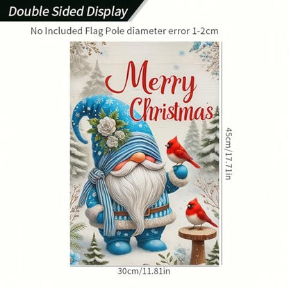 BlissYard Christmas Gnome Garden Flag 12x18 Inch Polyester - color: Gnome and Cardinals