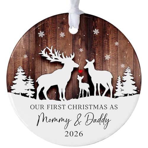Our First Christmas As Mommy and Daddy 2026 Reindeer Ceramic Ornament, Gifts for New Dad Mom Parents Newborn Baby, Keepsake 1st Xmas As Mom & Dad, Family of Three First Christmas Ornament - color: New Dad Mom