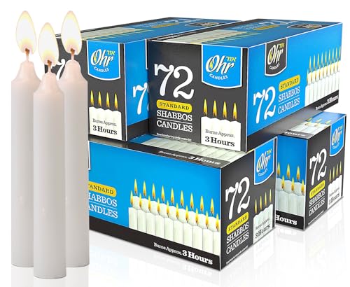 OHR CANDLES Shabbat Candles, Traditional Shabbos Candles, 3 Hour, 72 Count (Pack of 4), Bulk - size: 4-Pack