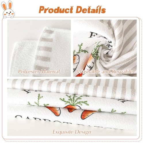 MelonBoat Easter Kitchen Towels Set of 2, Easter Bunny Carrot Patch Decorative Dish Towels, 18x28 Inch Happy Easter Hand Towels, Cute Happy Spring Hand Drying Tea Towels for Home Bathroom Kitchen