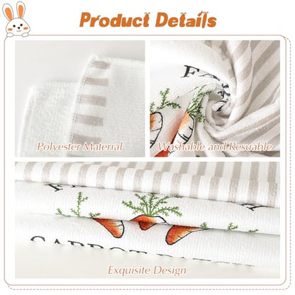 MelonBoat Easter Kitchen Towels Set of 2, Easter Bunny Carrot Patch Decorative Dish Towels, 18x28 Inch Happy Easter Hand Towels, Cute Happy Spring Hand Drying Tea Towels for Home Bathroom Kitchen