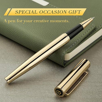BEILUNER Luxury Gold Rollerball Pen, Stunning Pens with 24K Gold Finish, Noble and Elegant Designs,Schneider Ink Refill, Fancy Gift Set for Men & Women, Executive Writing, Office, Nice Graduation Gift - color: ,Gold