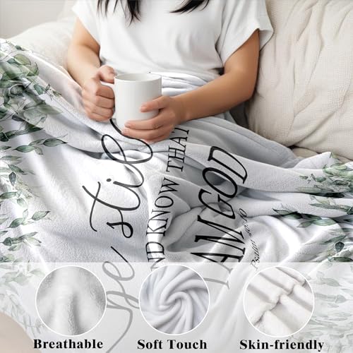 Christian Bible Verse Blanket, Christian Gifts for Women Men, Be Still and Know That I Am God Religious Scripture Throw Blankets for Bedroom Living Room Couch Sofa, 50x60 Inches - color: Green Leaf