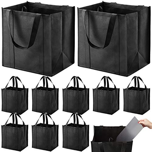 NERUB Set of 10 Reusable Grocery Bags Heavy Duty Shopping Bags Large Grocery Totes with Reinforced Bottom Super Sturdy Handles, Black - color: Black