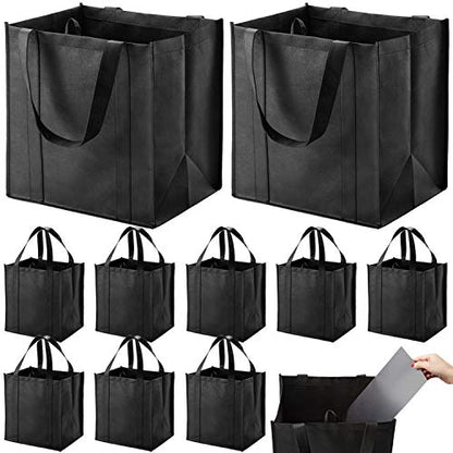 NERUB Set of 10 Reusable Grocery Bags Heavy Duty Shopping Bags Large Grocery Totes with Reinforced Bottom Super Sturdy Handles, Black - color: Black