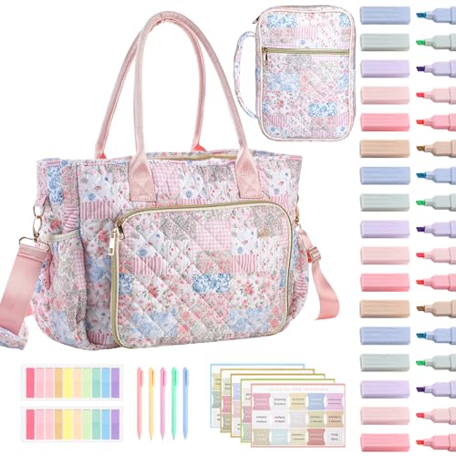 Large Bible Bag Quilted Bible Cover Case Kit for Women, Spliced Flower - style: Spliced Flower