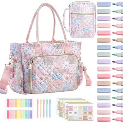 Large Bible Bag Quilted Bible Cover Case Kit for Women, Spliced Flower - style: Spliced Flower