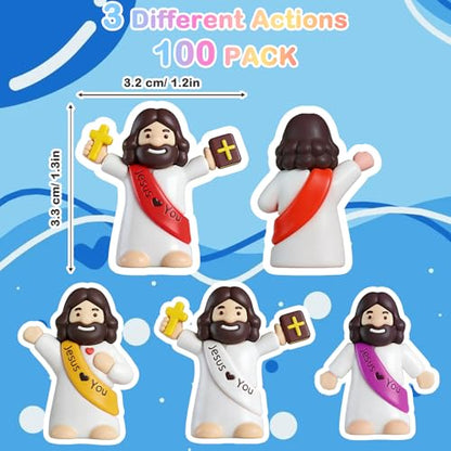 100PCS Little Jesus Figures, Mini Jesus Figurines in Bulk, Multicolor Tiny Jesus Set with Jesus Loves You Figures for Easter Egg Stuffers, Hide and Seek, Baptism, Faith Activities, Religious Gifts - size: 100PCS
