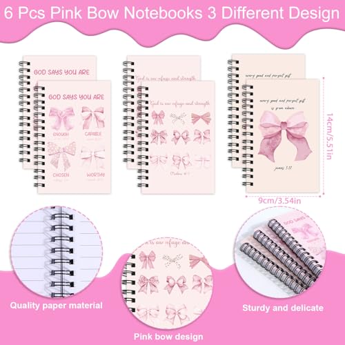 Wxiben Pink Bow Spiral Notebooks Set 12 Pieces Coquete Bow Journal with Inspirational Bible Ballpoint Pens Christian Scripture Prayer Hardcover Notebook Gifts for Women Office School Church Supplies