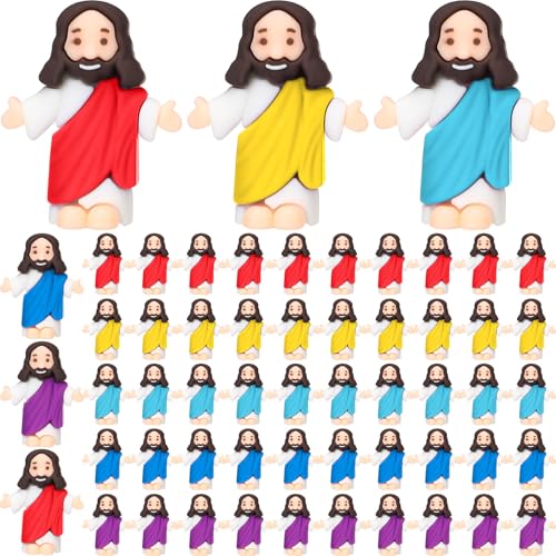 Barydat 50 Pcs Little Jesus Figures Baby Mini Jesus Figurines Bulk to Hide and Seek Tiny Miniature Christ Savior Figurine Toy Religious Gift for Easter Egg Stuffer Sunday School Baptism, Multicolor