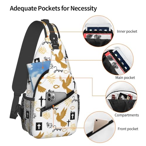 Jesus Christian Cross Sling Backpack Shoulder Chest Bag For Men Women Hiking Travel Crossbody Daypack - color: Jesus Christian Cross-0002