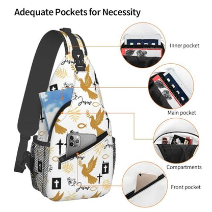 Jesus Christian Cross Sling Backpack Shoulder Chest Bag For Men Women Hiking Travel Crossbody Daypack - color: Jesus Christian Cross-0002