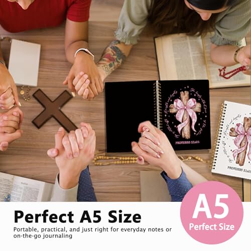 LIANGW Black and Pink Bow Church Notes Notebook for Note Taking - color: Proverbs 31:25 - Black