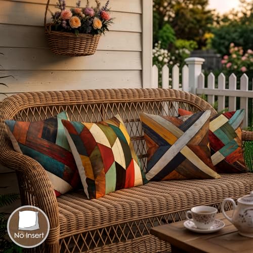 OBSEDE Retro Wood Grain Geometric Throw Pillow Covers 18 x 18 Inch Set of 4 - color: Retro Woodgrain Geometric Art, size: 18" x 18" (Pack of 4)