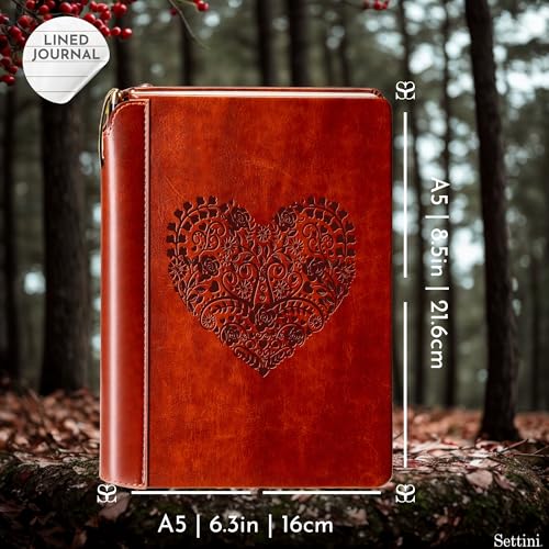 SETTINI® Heart Lined Journal for Women, Vegan Leather Gift Set with Pen - color: Heart