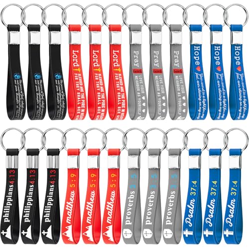 Sureio 24/48/100pcs God Father Christian Gifts Keychains Bulk with Bible Scripture Inspirational Keychains Church Vbs Gift - color: Vibrant Colors