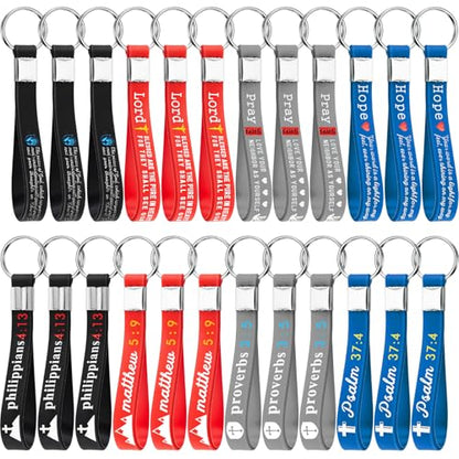 Sureio 24/48/100pcs God Father Christian Gifts Keychains Bulk with Bible Scripture Inspirational Keychains Church Vbs Gift - color: Vibrant Colors