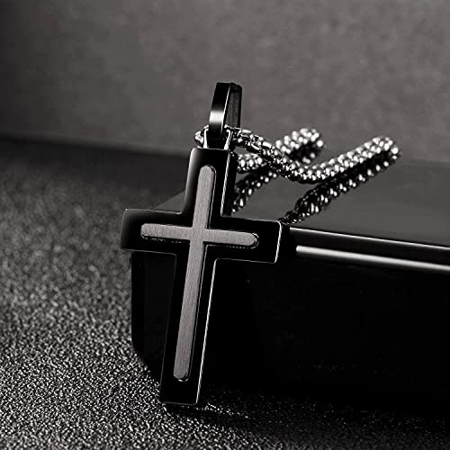Holizaly Men's Cross Necklace 316L Stainless Steel Pendant White/Gold/Black/Blue Rolo Chain-Gift Box Included - color: Silver