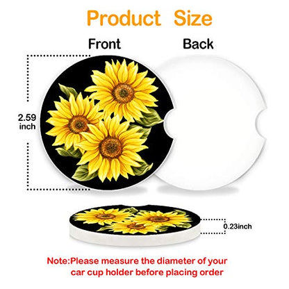 Stone Black Car Coasters - 2 Packs Absorbent Ceramic Cup Holder Coasters with Finger Notch and Easy Clean (Painting Sunflower) - color: Painting Sunflower