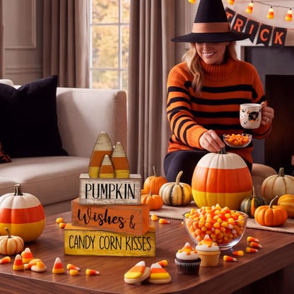Lineshading 4 Pcs Fall Decoration For Home Wooden Candy Corn Stacked Blocks - style: Candy Corn