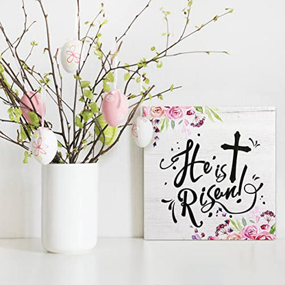 Blulu 3 Pieces Easter Christian Table Decorations Signs He Is Risen Decor Wooden Inspirational Tiered Tray Block Signs Easter Spring Table Centerpieces He Lives Tabletop Decor for Holidays