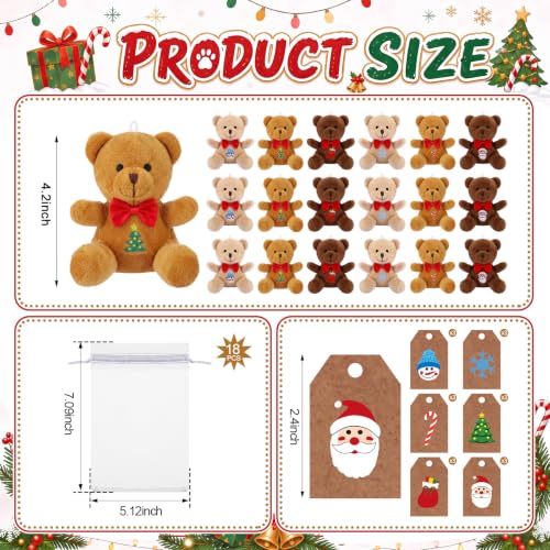 Poen 18 Set Christmas Mini Plush Bears Gift 4" Brown Stuffed Animals - color: Brown, style: Christmas