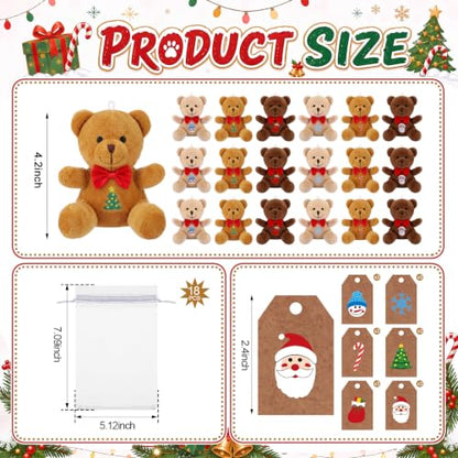 Poen 18 Set Christmas Mini Plush Bears Gift 4" Brown Stuffed Animals - color: Brown, style: Christmas