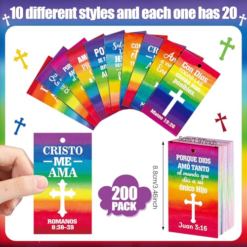 200 Pcs Spanish Scripture Cards Bible Verse Prayer Cards Pocket Christian Inspirational Religious Cross Church Gifts for Christian Stuffers Sunday School Rewards VBS Church Bulk Supplies - style: Spanish