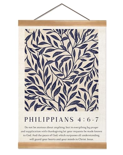 Inspirational Scripture Wall Art Poster,Christian Bible Verse Wall Poster with Solid Frame,Vintage Canvas Hanging Wall Art Decor for Bedroom, Living Room, and Office12x16inch (Philippians 4:6-7) - color: Philippians 4:6-7
