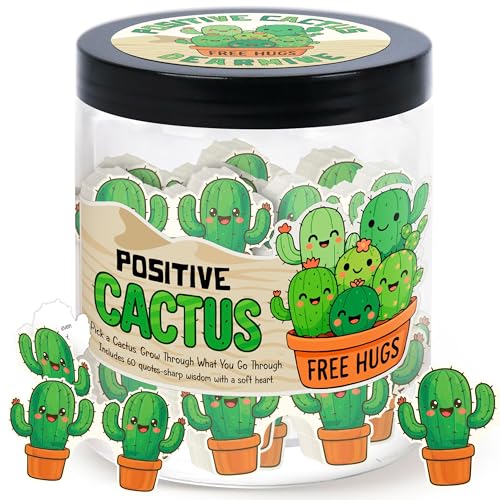 Positive Cactus Jar with 60 Daily Affirmation Cards, Emotional Support Plant Cactus Gifts, Stress Relief, Motivational Gift, Cactus Plushies, Mini Plant Toy Decor, Funny Gifts for Women, Positive Toy - color: Positive Cactus