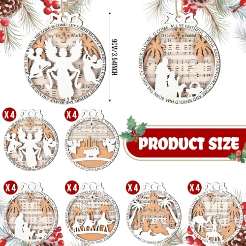 Shellwei 24 Pcs Christmas Ornament Bulk Wooden Nativity Scene Music Sheet - style: Cute