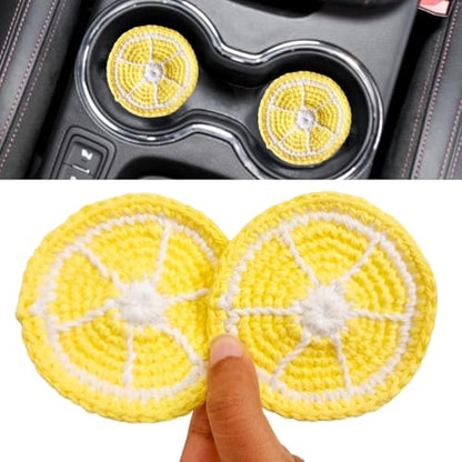 Cotton Crotchet Fruit Car Coaster Set (Sunny Peel) - color: Lemon Love