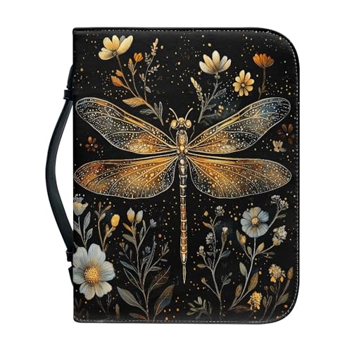 Dragonfly Bible Case for Women Girls Flower Print Womens Bible Cover Leather Bible Carrying Cases Christian Gifts for Women size：L - color: Dragonfly, size: L（10.2-7.01in）
