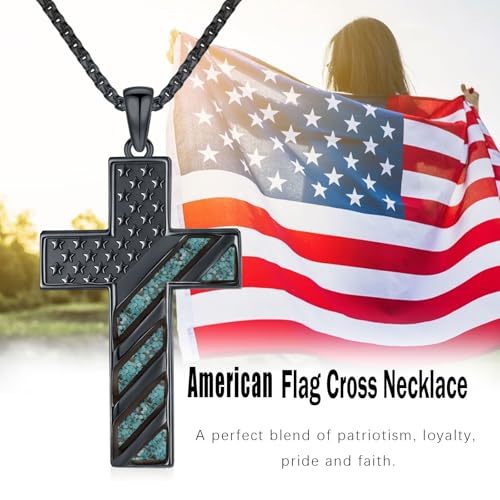 American Flag/Eagle/Star Necklace for Women 925 Sterling Silver Silver/Gold/Black American Flag Pendant 4th of July Jewelry for Wife Sister Girlfriend - color: Black-2