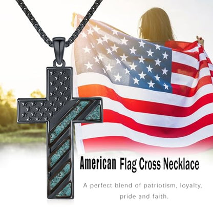 American Flag/Eagle/Star Necklace for Women 925 Sterling Silver Silver/Gold/Black American Flag Pendant 4th of July Jewelry for Wife Sister Girlfriend - color: Black-2