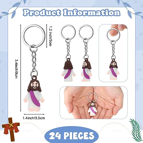 Sumind 24 Pcs Jesus Figurine Christian Keychain Religious Keychain Bulk Classic Christian Rings for Christ(White Skin Classic,Purple) - color: Purple, style: White Skin Classic